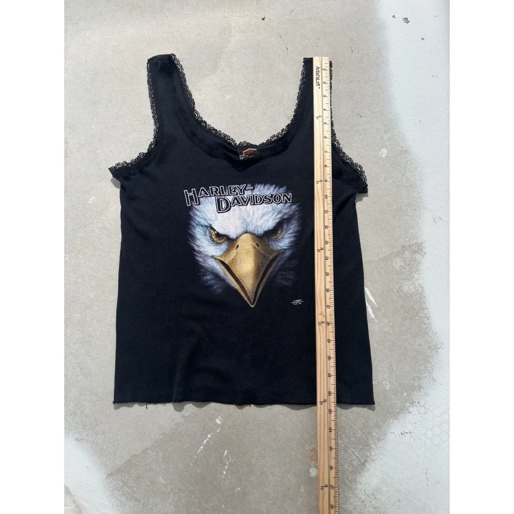 vintage 90s women's harley davidson 3D emblem black lace top large - Picture 7 of 7